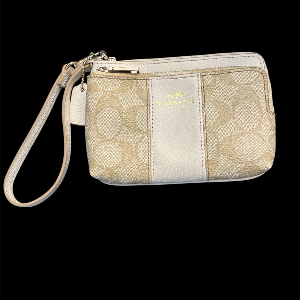 Coach Signature Double Zip Wristlet – Clutch in Khaki/Chalk cir 2015